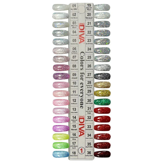 DND DIVA Swatch #01 - Mirrorball Collection 36 colors (#01 - #36) - TTT Nails Supply