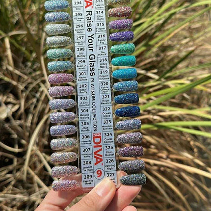 DND DIVA Swatch #09 - Raise Your Glass Platinum Collection 36 colors (#291 - #327) - TTT Nails Supply