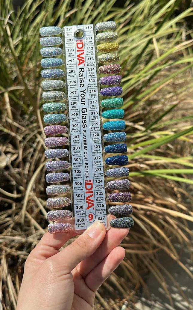 DND DIVA Swatch #09 - Raise Your Glass Platinum Collection 36 colors (#291 - #327) - TTT Nails Supply