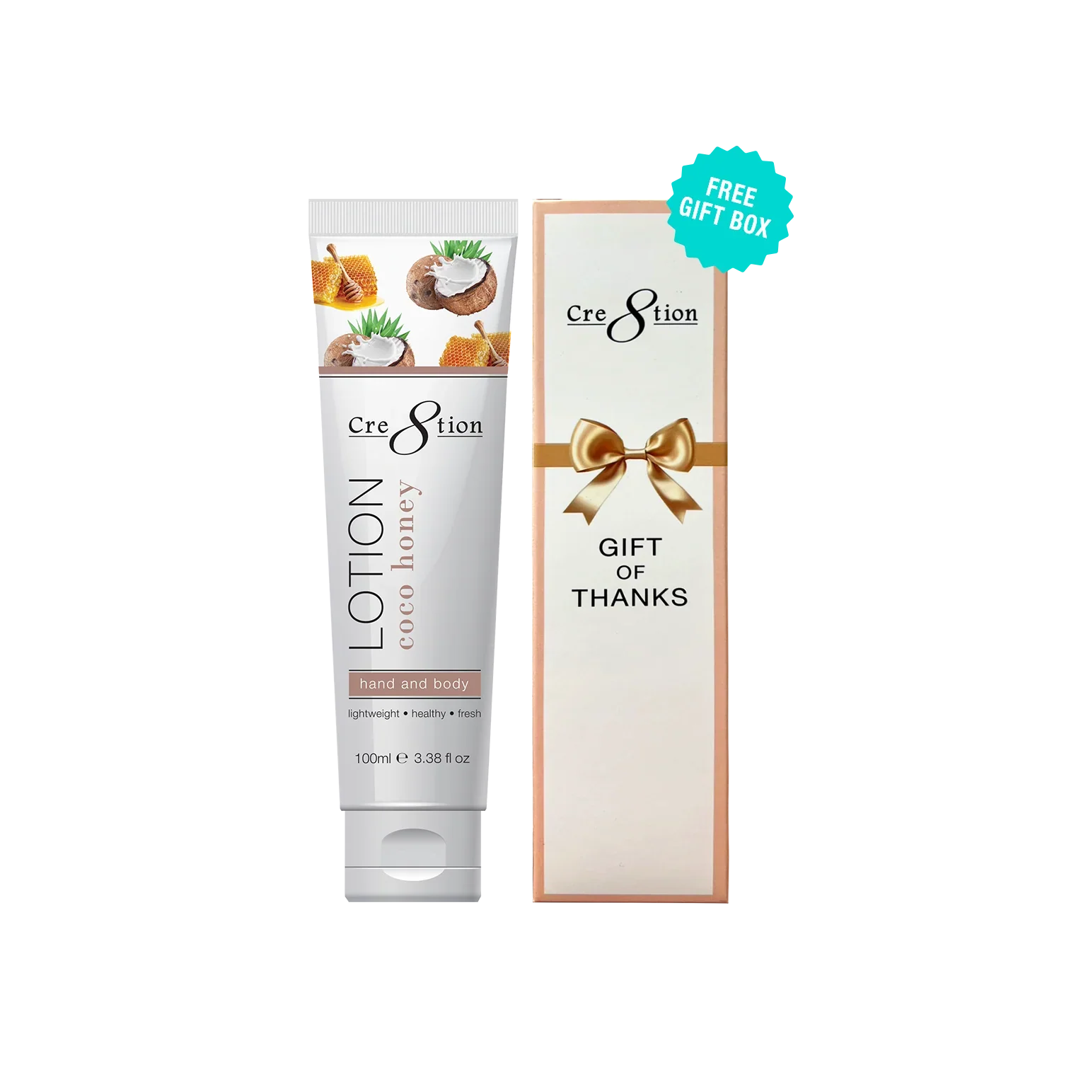 Cre8tion Hand & Body Lotion 100 ml/fl. 3.3oz - COCO HONEY, Case 60pcs (Free Gift Box)