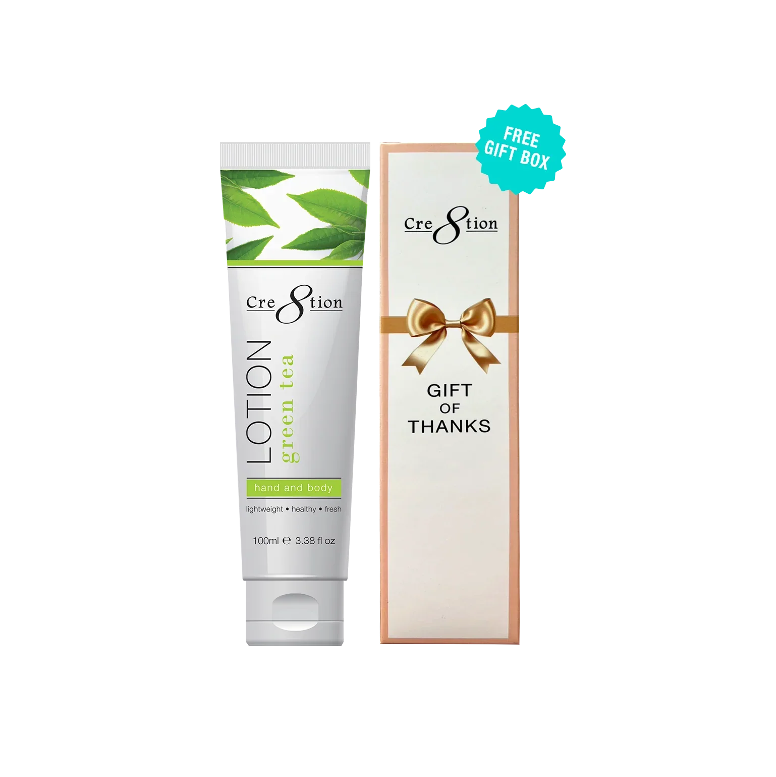 Cre8tion Hand & Body Lotion 100 ml/fl. 3.3oz - GREEN TEA, Case 60pcs (Free Gift Box)