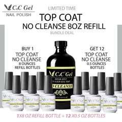 CnC Gel Top Coat No Cleanse Refill 8oz & 12 bottles 0.5oz - TTT Nails Supply