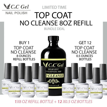CnC Gel Top Coat No Cleanse Refill 8oz & 12 bottles 0.5oz - TTT Nails Supply
