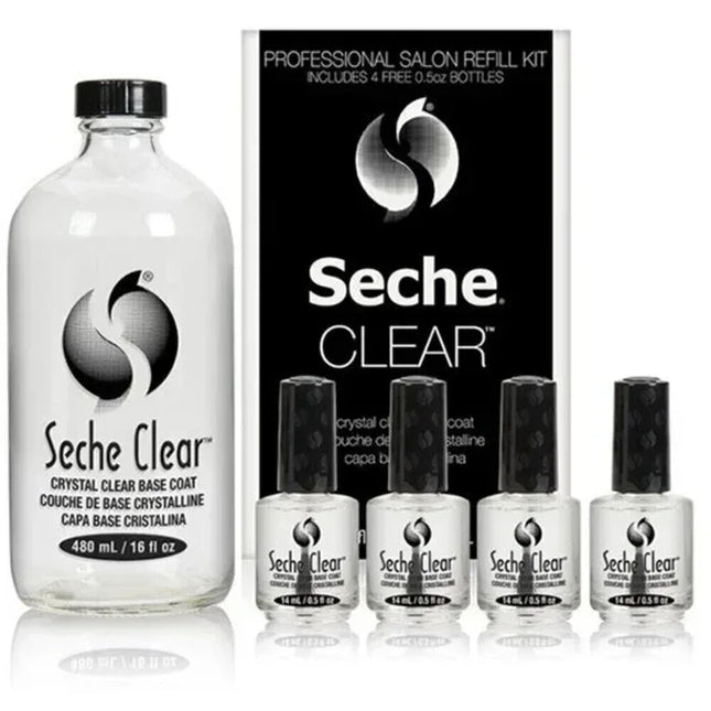 Seche Vite Clear Base Coat Professional Refill Kit - 16oz refill + 4 pcs of 0.5oz - TTT Nails Supply